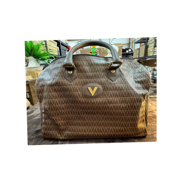 Mario Valentino Handbags - Valentino Brown Patterned satchel Handbag with V Logo